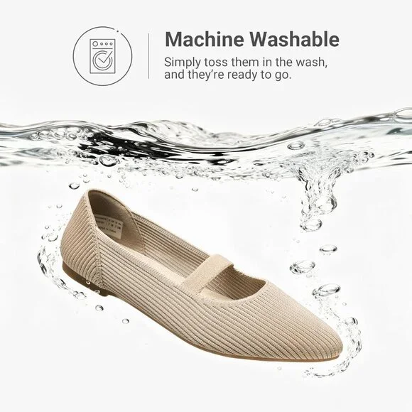 Women's Nude Knit Ballet Pointed Toe Comfortable Dressy Mary Jane Flats Shoes - Picture 5 of 8